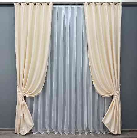 Комплект готових штор VR-Textil Жакард № 1735ш Кремовий 150х270 см 2 шт (33-0703) Київ