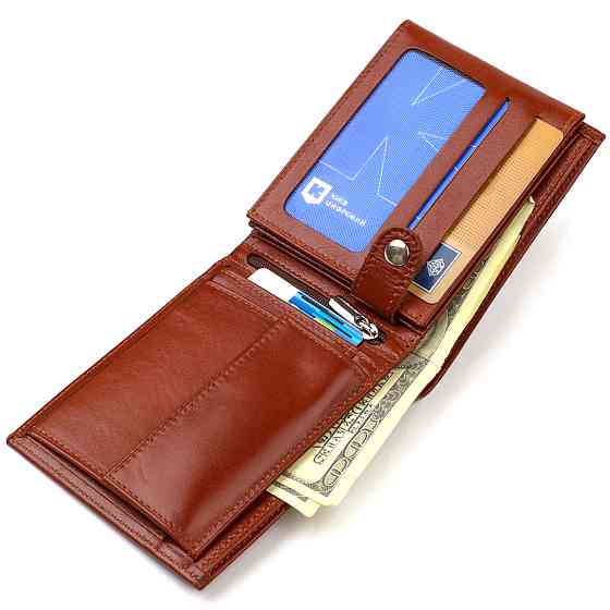 Надійний горизонтальний чоловічий гаманець середнього розміру з натуральної гладкої шкіри CANPELLINI 21862 Коричневий Київ