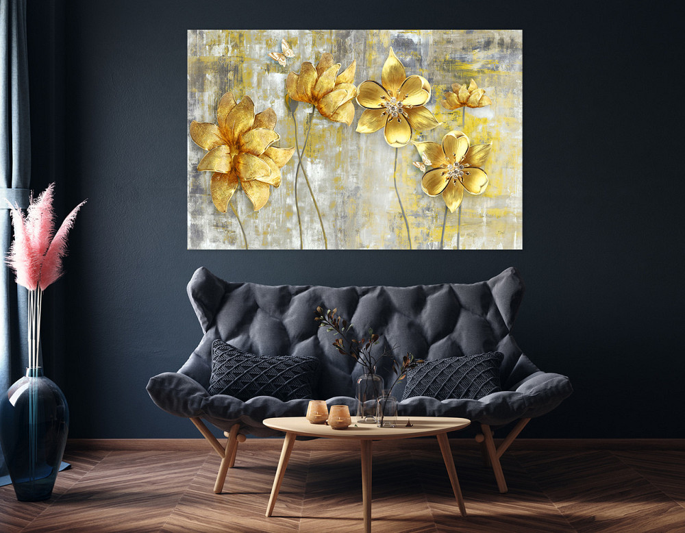 Картина холст в гостиную / спальню  Золоті квіти   MLP_35 50x100 см Киев - изображение 4