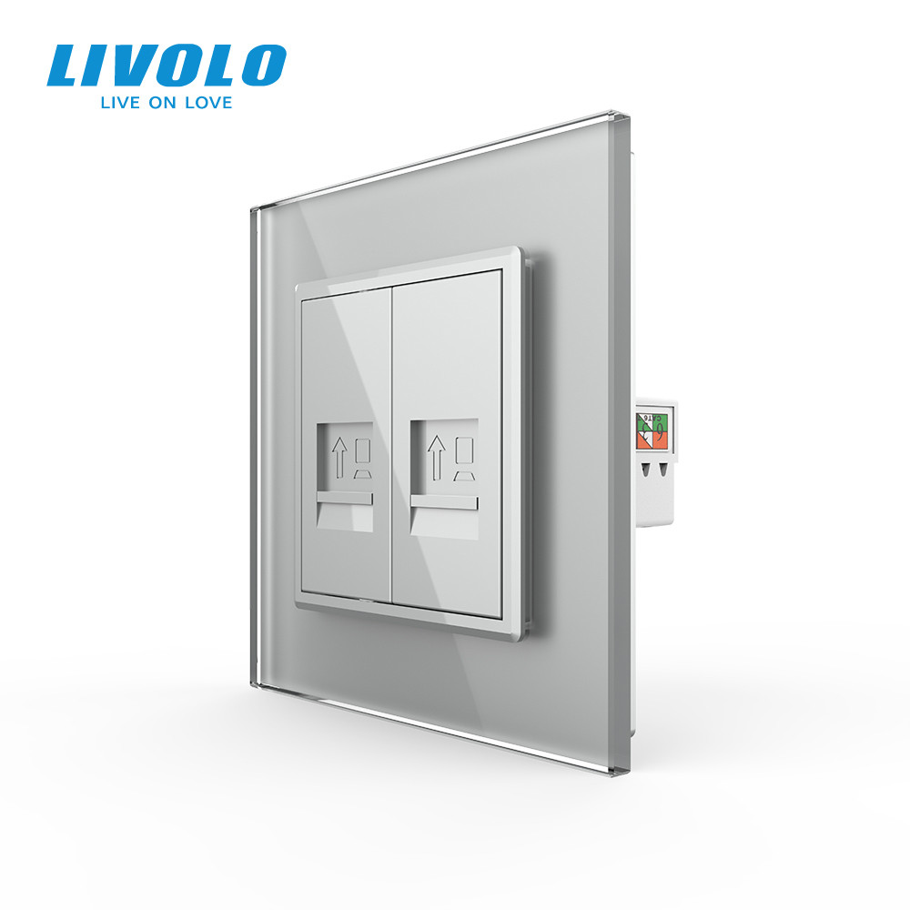 Розетка комп'ютерна подвійна RJ-45 Livolo сірий скло (VL-C792C-15) Коломыя - изображение 3