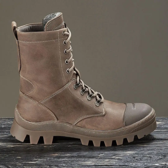 Військові зимові чоловічі берці кіборг коричневі до -20 шкіряні на хутрі прошиті і проклеєні WAR Львів