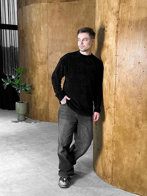 Теплий чоловічий светр в'язаний чорний з м'якого матеріалу джемпер весна осінь зима оверсайз L Одеса - фото 4