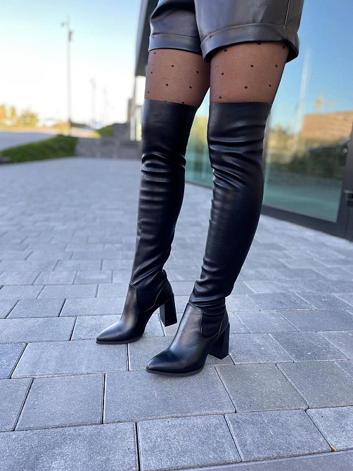 LIRIO Ботфорти жіночі LIRIO чорні натуральна шкіра висота 52см обхват в гомілки 32+34см каблук Коломия - фото 8