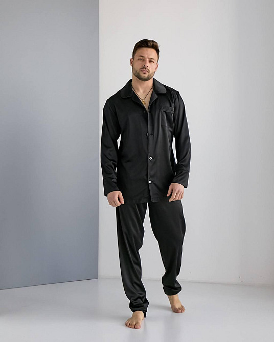Мужская пижама шелк Черный S Харьков - изображение 1