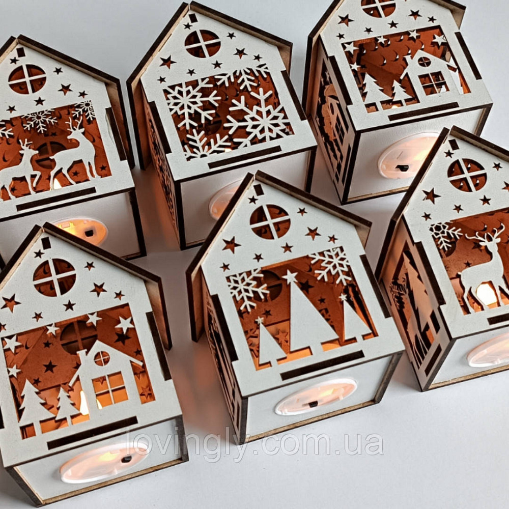 Новогодние игрушки с подсветкой LED. Домик 10см Декор 