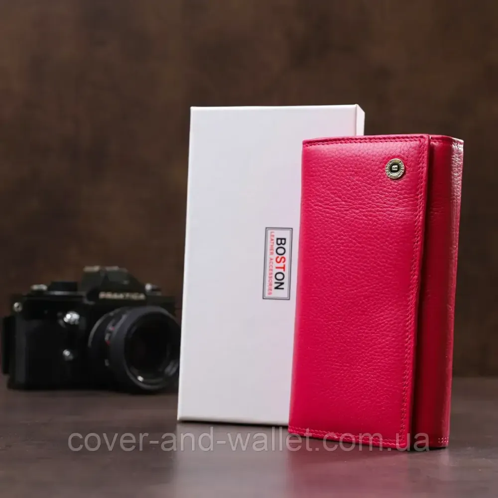 Удобный кожаный кошелек розового цвета с дополнительным блоком для карточек Boston Киев - изображение 8