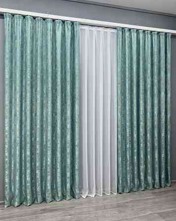 Комплект готових штор VR-Textil Жакард Sultan YL № 1292ш Бірюзовий 130х250 см 2 шт (39-0076) Київ