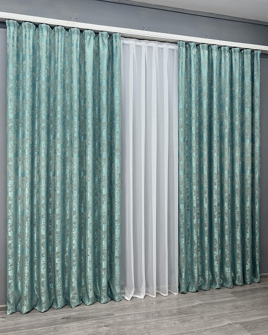Комплект готовых штор VR-Textil Жаккард Sultan YL № 1292ш Бирюзовый 130×250 см 2 шт (39-0076) Киев - изображение 4