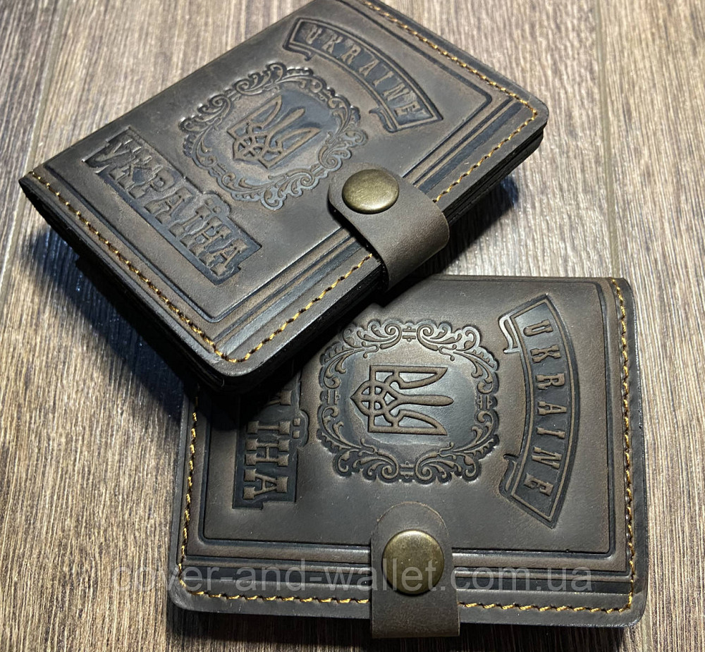 Шкіряна обкладинка для автомобільних документів та id картки з гербом України Київ - фото 2