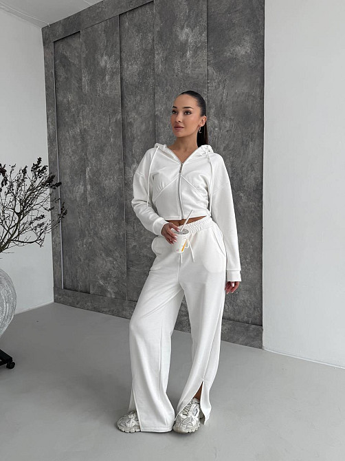 Женский повседневный костюм двойка турецкая петля Молочный, 42/44 Одесса - изображение 1