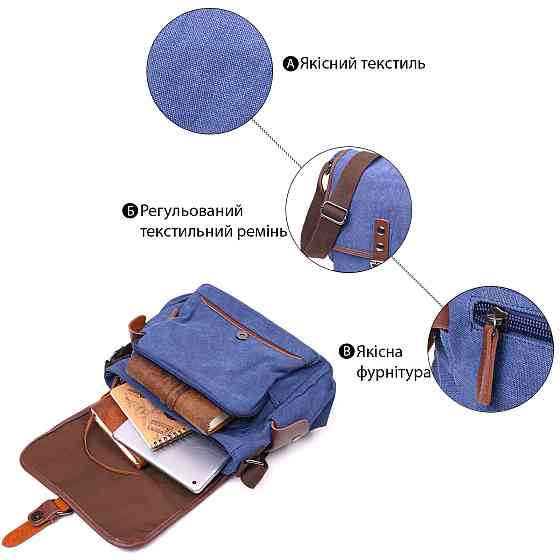 Интересная горизонтальная мужская сумка из текстиля 21250 Vintage Синяя Киев