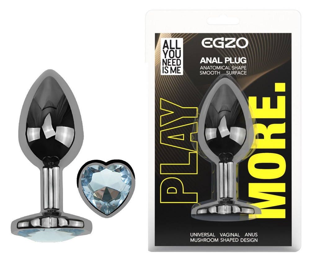 Анальна пробка з кристалом EGZO - Dark Silver Heart Plug Clear size S Sex Aura Київ - фото 1