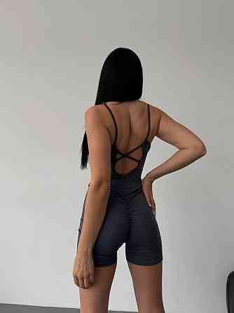 Жіночий літній комбінезон на бретелях з імітацією пушап на попі мікродайвінг Графіт, 42/44 Одеса