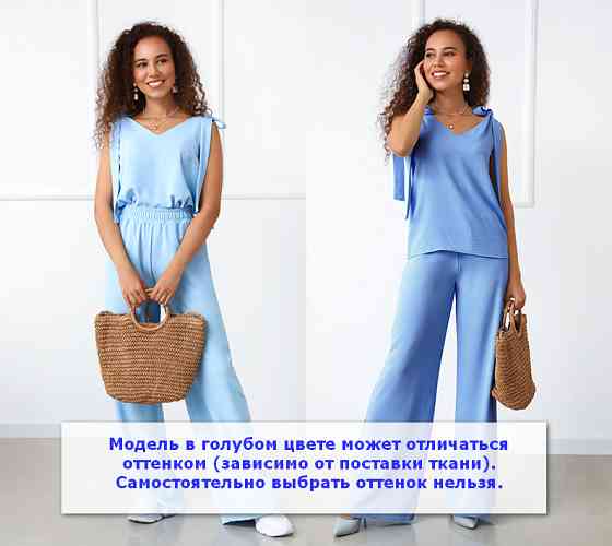 Літній жіночий костюм із широкими штанами "Ясмин" оптом | Норма та батал | Розпродаж моделі Блакитний, 48 Київ