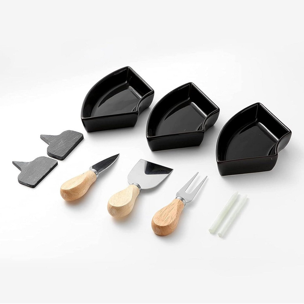 Дошка для сиру і закусок бамбукова кругла з ножами, дерев'яна менажниця діаметр 33 см колір чорний Кам'янець-Подільський - фото 6