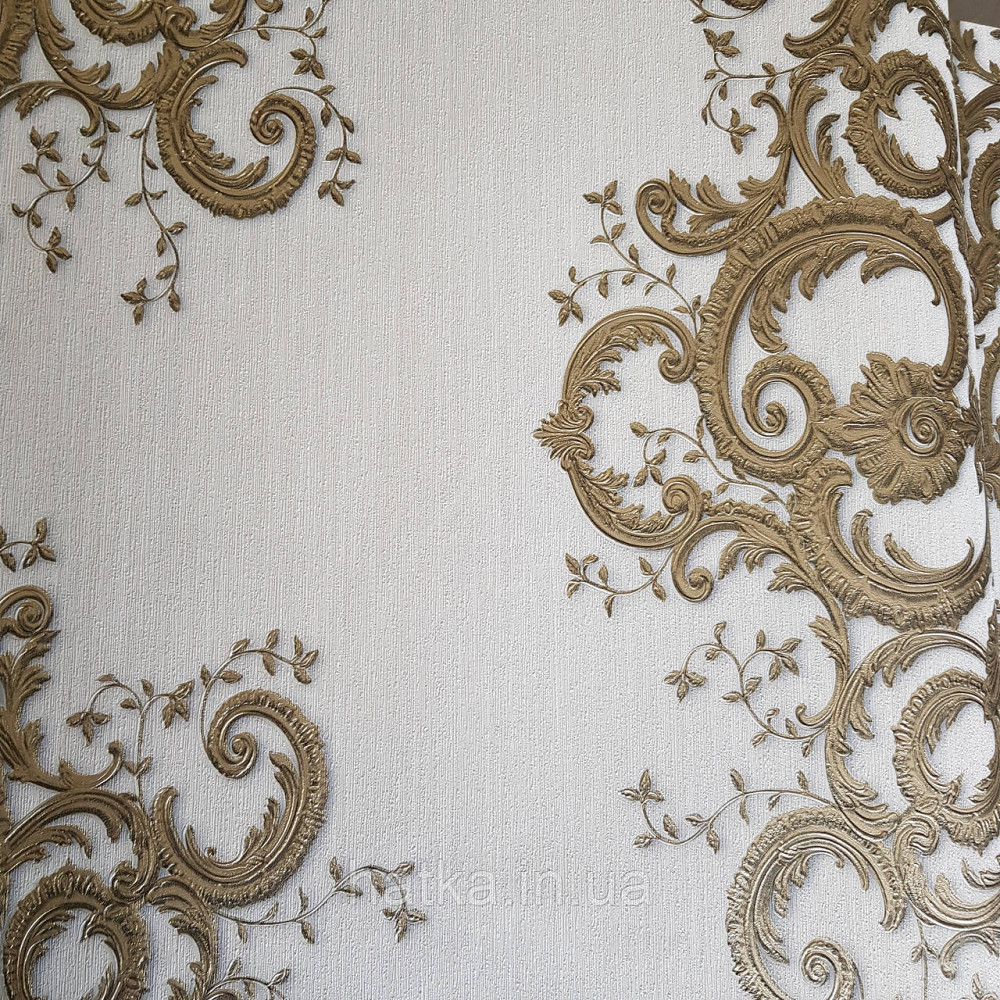 Шпалери метрові вінілові на флізелін дизайнерські Erismann Elle вензелі золотисті структурних на молочному Київ - фото 3
