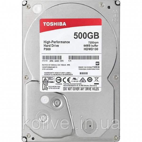 HDD 500Gb, 7200, Toshiba P300 Series, 64M, SATA III (HDWD105UZSVA) (HDWD105UZSVA#) Київ - фото 3
