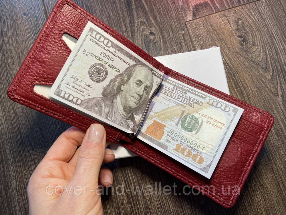 Женкий компактный кошелек бордового цвета на магнитах с зажимом для купюр Helen Verde Киев - изображение 5