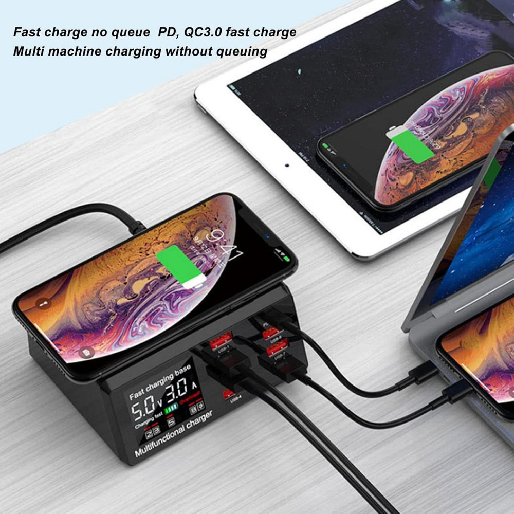 Зарядная станция сетевая 8x USB + беспроводная зарядка PD QC3.0 LED WLX-X9 Киев - изображение 6