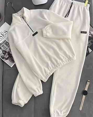 Жіночий повсякденний теплий костюм із двостороннього флісу з нашивками Молочний, 48/52 Одеса