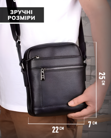 Кожаная мужская сумка-барсетка через плечо с ручкой черная Tiding Bag 78465 Каменское