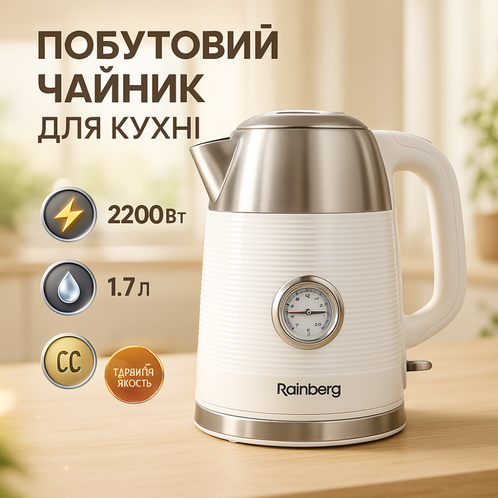 Чайник электрический домашний Rainberg, Электрочайник на кухню, Электрочайник сталь ZG-46 Львов - изображение 10