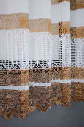 Тюль сетка VR-Textil Juli № 890т Арка на кухню цвет белый с светло-коричневым 400х150 см (53-0008) Киев