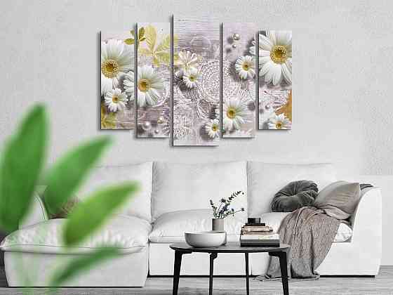 Модульна картина у вітальню / спальню Абстракція Ромашки Art-373_5 ( 80х118см ) Київ