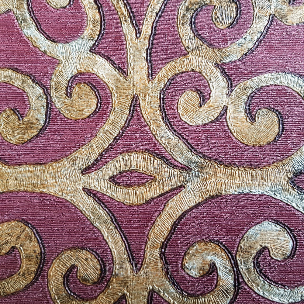 Шпалери метрові вінілові на флізелін 24 Carati Cristiana Masi вензель великий структурний золотом на бордовому Київ - фото 7