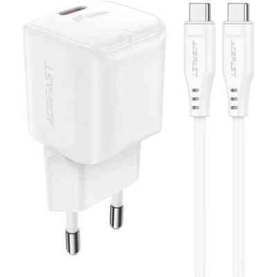 Зарядное устройство Acefast USB-C 20W Gan A73 mini + USB-C cable Fast Charger White (6974316282655) Винница
