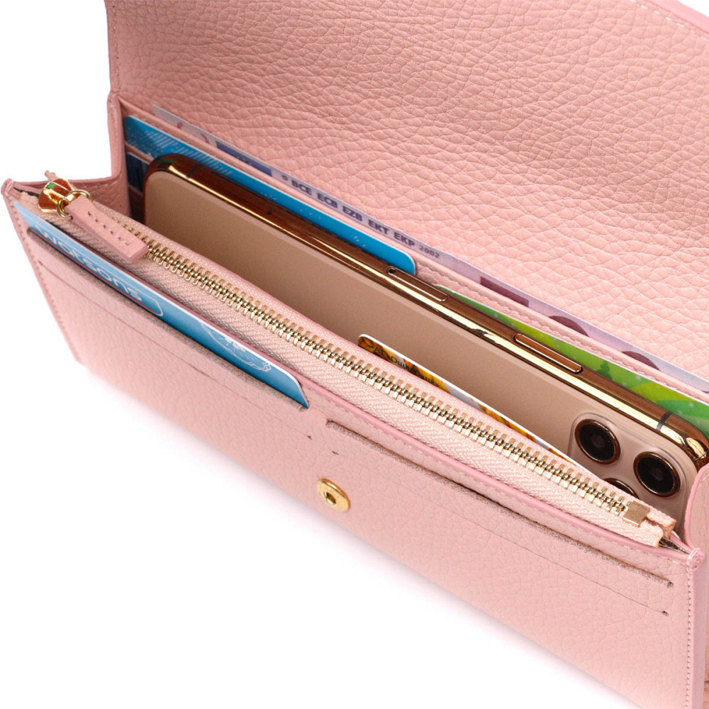 Оригінальний жіночий гаманець з монетницею на блискавці з натуральної шкіри Пудровий (Tony Bellucci) Київ - фото 1