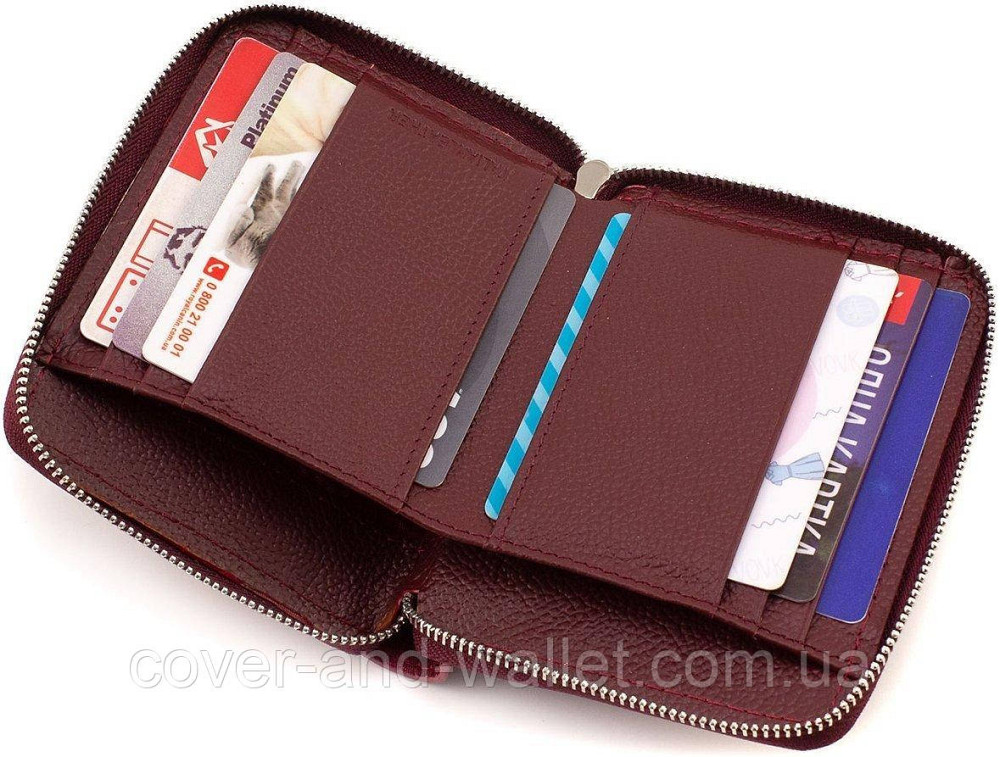 Невеликий жіночий гаманець із натуральної шкіри на блискавці бордового кольору ST Leather Київ - фото 7