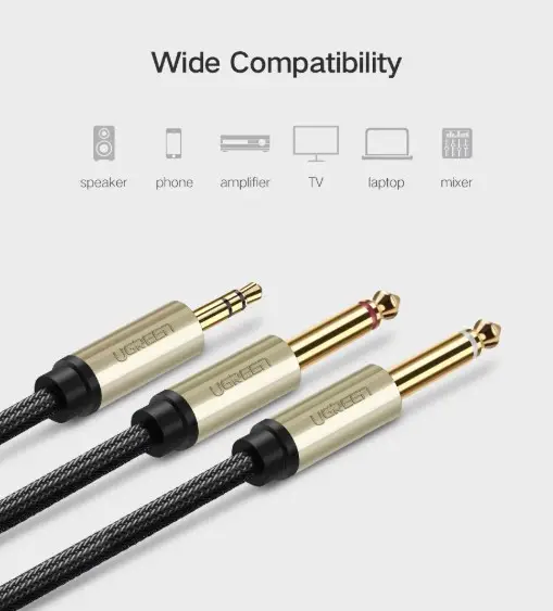 Аудио кабель UGREEN AV126 3.5mm TRS to Dual 6.35mm TS Audio Cable 2m (Gray)(UGR-10615) Одесса - изображение 7