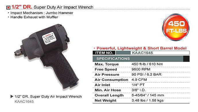 Пневмо гайкерт TOPTUL 1/2" для СТО будинку гаража 610N/m 9600об/мін полегшенийKAAC1645 Чернігів - фото 4
