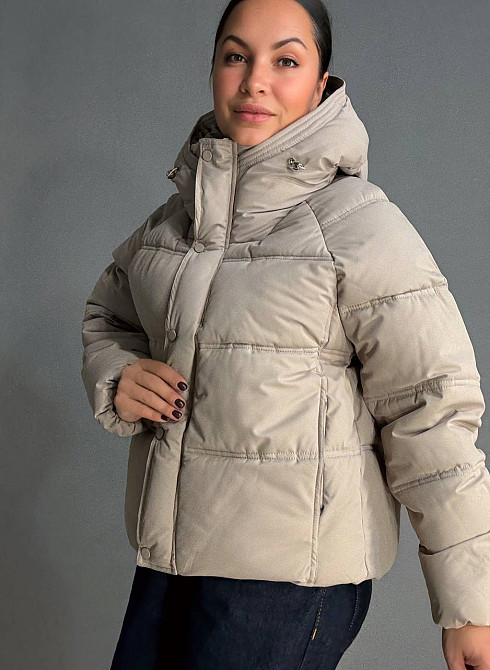 Куртка женская Haiziyuan 8589 средняя длина с капюшоном бежевая, бежевый, XL Киев - изображение 5