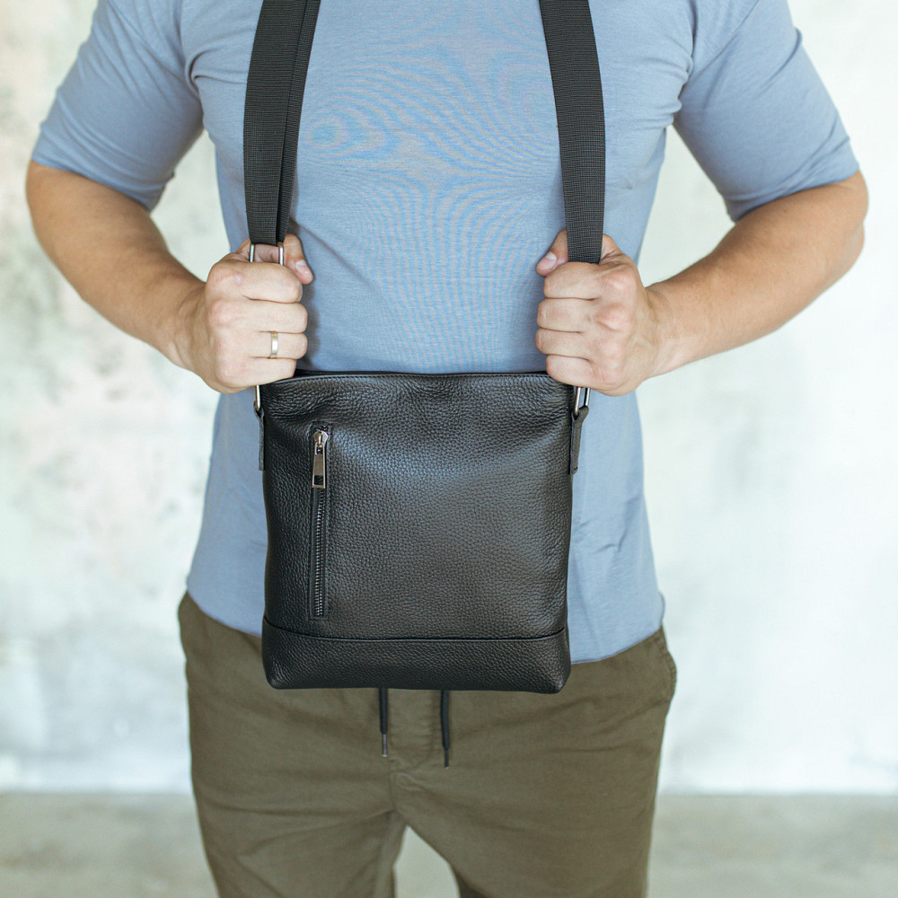 Сум месенджер чоловіча через плече шкіряна містка класична, чорна, чорнаMasterSem Київ - фото 9