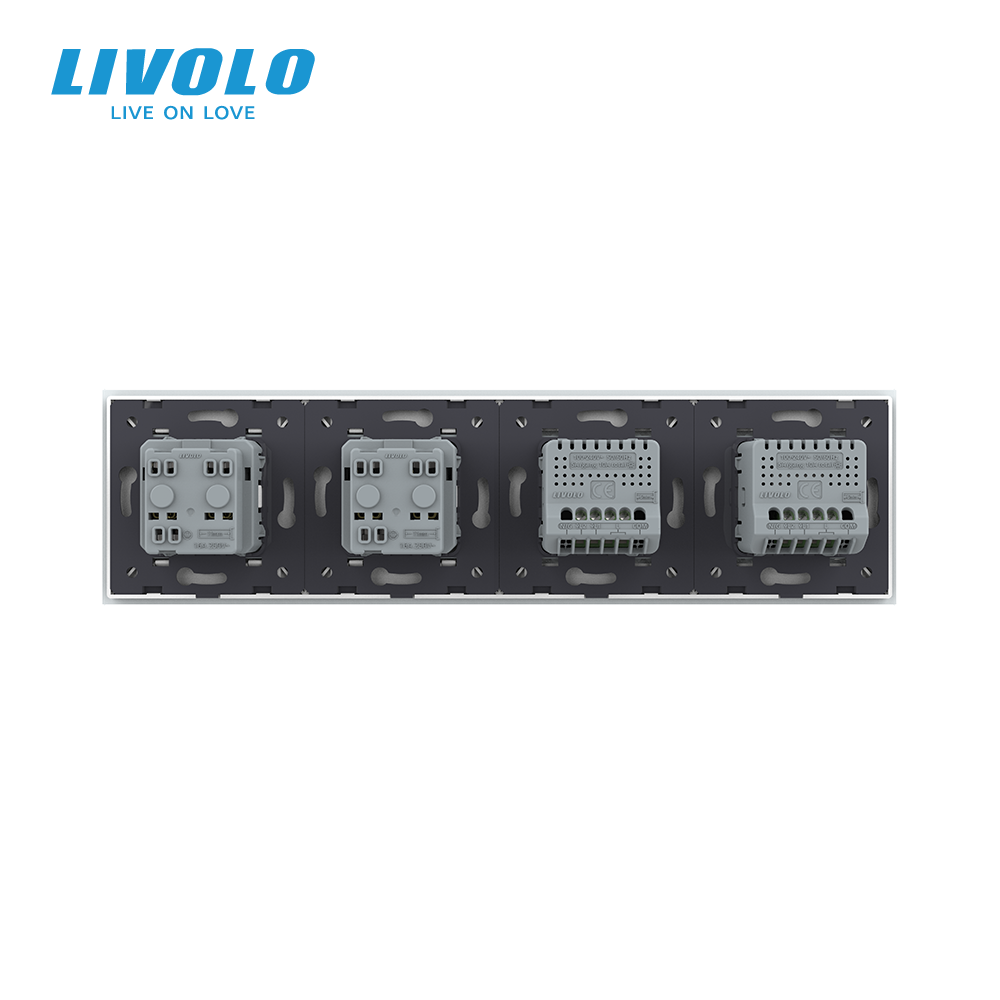 LIVOLO Сенсорний вимикач 4 сенсора (2-2) 2 розетки Livolo білий скло (VL-C702/C702/C7C2EU-11) Коломия - фото 6