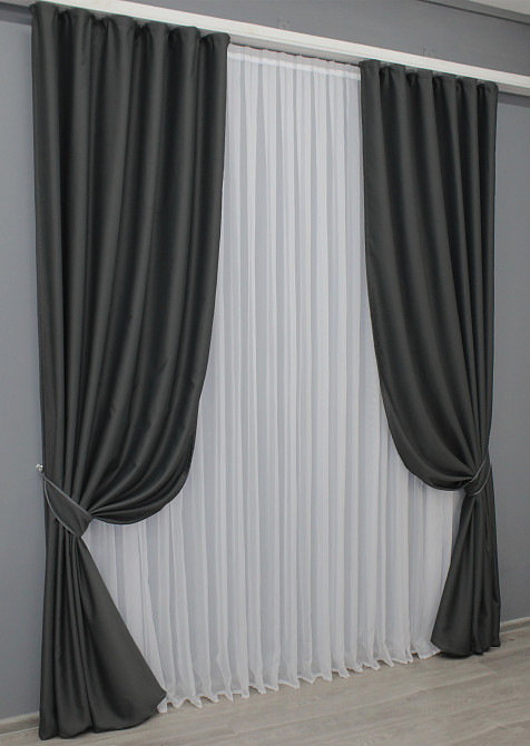 Комплект готовых штор VR-Textil Блэкаут Midnight № 1399ш Графитовый 150х290 см 2 шт (33-0266) Киев - изображение 3