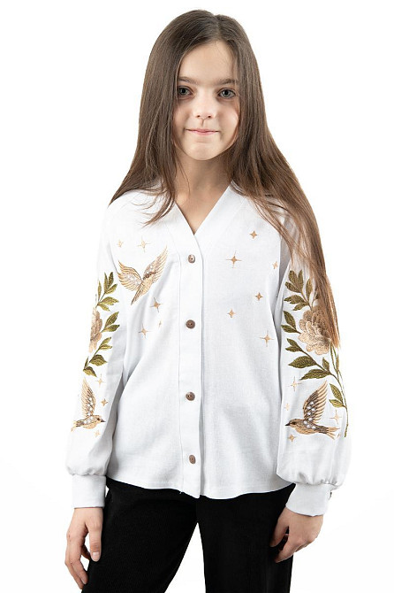 Вишиванка-сорочка для дівчаток біла лляна топ Київ - фото 2