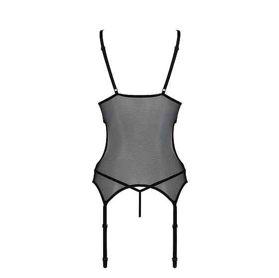 Корсет із підв’язками та ажурним ліфом Passion CHRISTA CORSET XXL/XXXL, black, стрінги в комплекті Sex Aura Київ