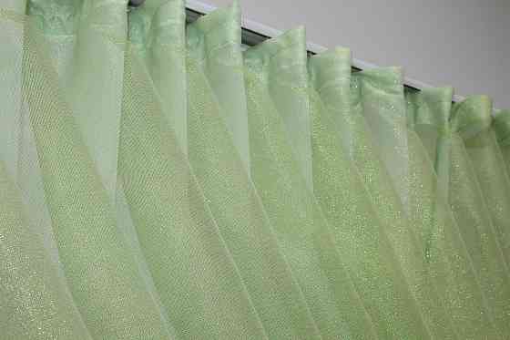 Кухонные шторки VR-Textil № 101к с подвязками белый с салатовым 310х170 см (52-0131) Киев