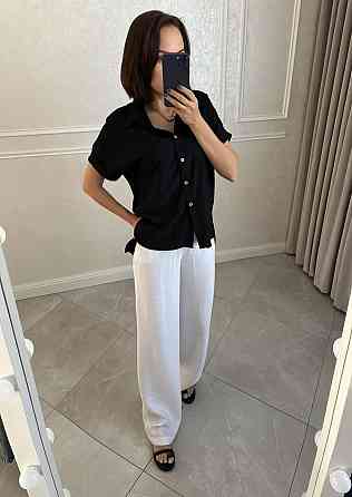 Жіноча легка базова сорочка з коротким рукавом на ґудзиках американський креп Чорний, 50/52 Одеса