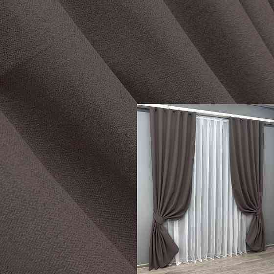 Комплект готових штор VR-Textil Льон блекаут № 1722ш Сіро-коричневий 115х270 см 2 шт (39-581) Київ