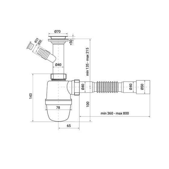 Сифон для умивальника ZERIX SU-02-B 1 1/2"x40 з відведенням для пральної машини   ( ZX4949 ) 38135 Харків
