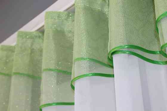 Гардина арка на кухню VR-Textil № 00к белый с салатовым 280х170 см (59-899) Киев