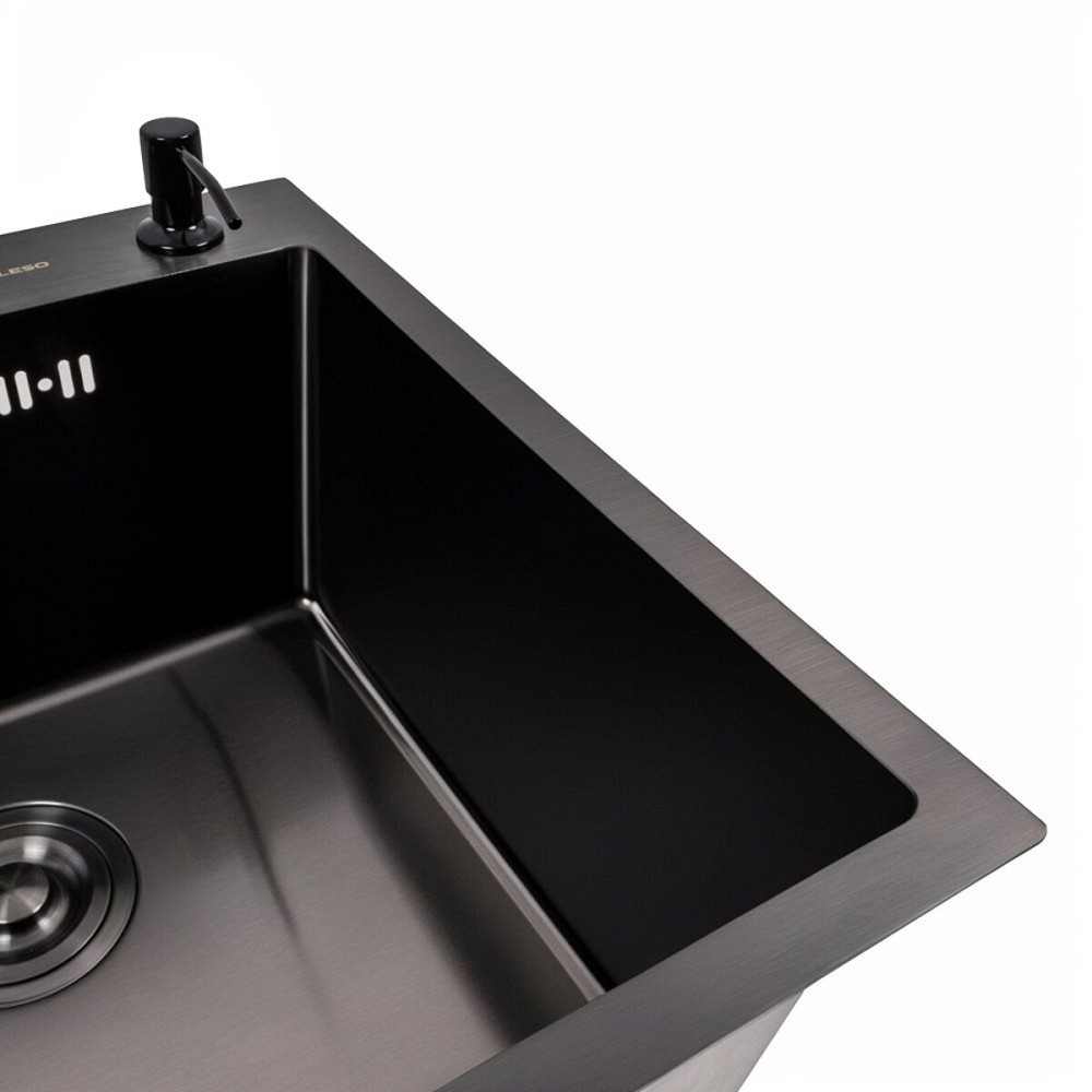 VALESO Кухонна мийка 50*50 PVD чорна Valeso Handmade (сифон круглий, 3,0/0,8) Киев - изображение 4