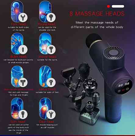 Ударный перкуссионный массажер Massage Gun MG03-T (8 насадок + кейс) 2600 мАч 30 режимов Винница