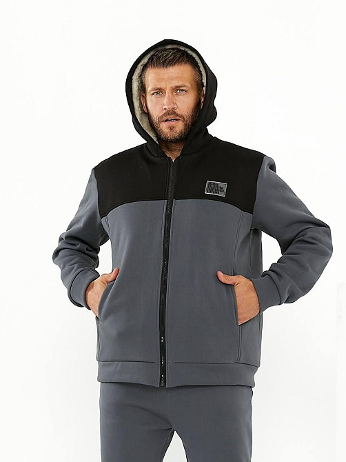 Зимовий чоловічий спортивний костюм на хутрі Сіро-чорний 48/50 Харків - фото 5