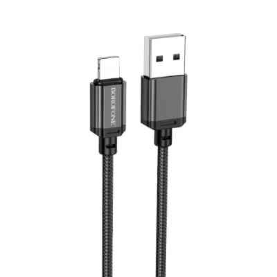 Дата кабель USB 2.0 AM to Lightning 1.0m 2.4A nylon BX87 black BOROFONE (6974443389005) Вінниця