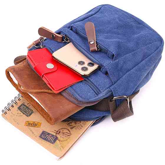 Практичная мужская сумка из плотного текстиля Синяя (Vintage) Киев